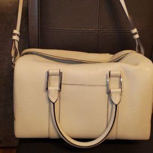 French Connection Beige Gently Used Leather Bowler Handbag